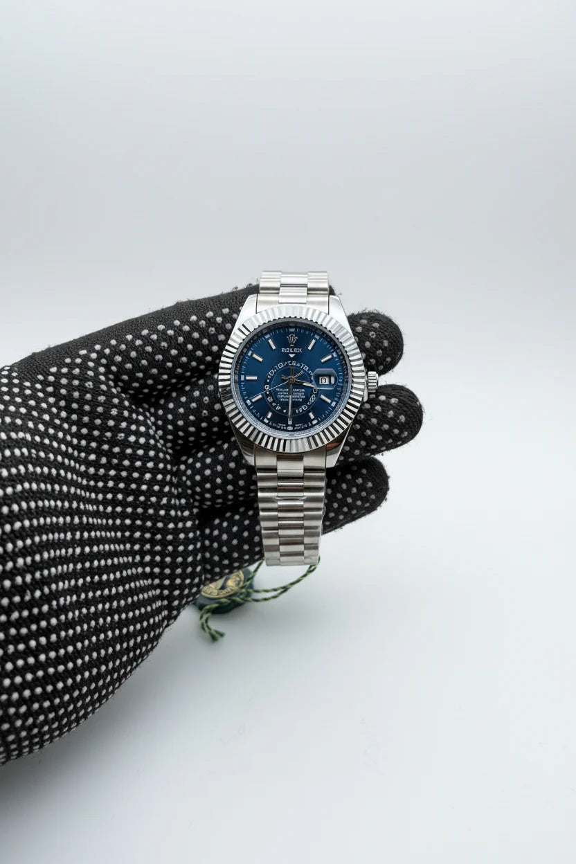 Luxury Blue Dial Silver Watch for Men