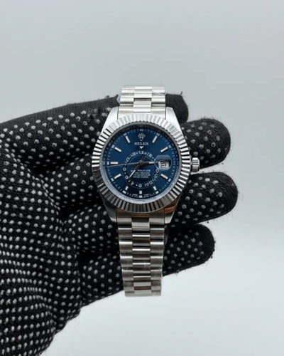 Luxury Blue Dial Silver Watch for Men