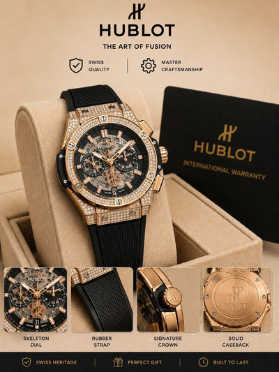 Hublot Rose Gold Skeleton Diamond Luxury Watch for Men