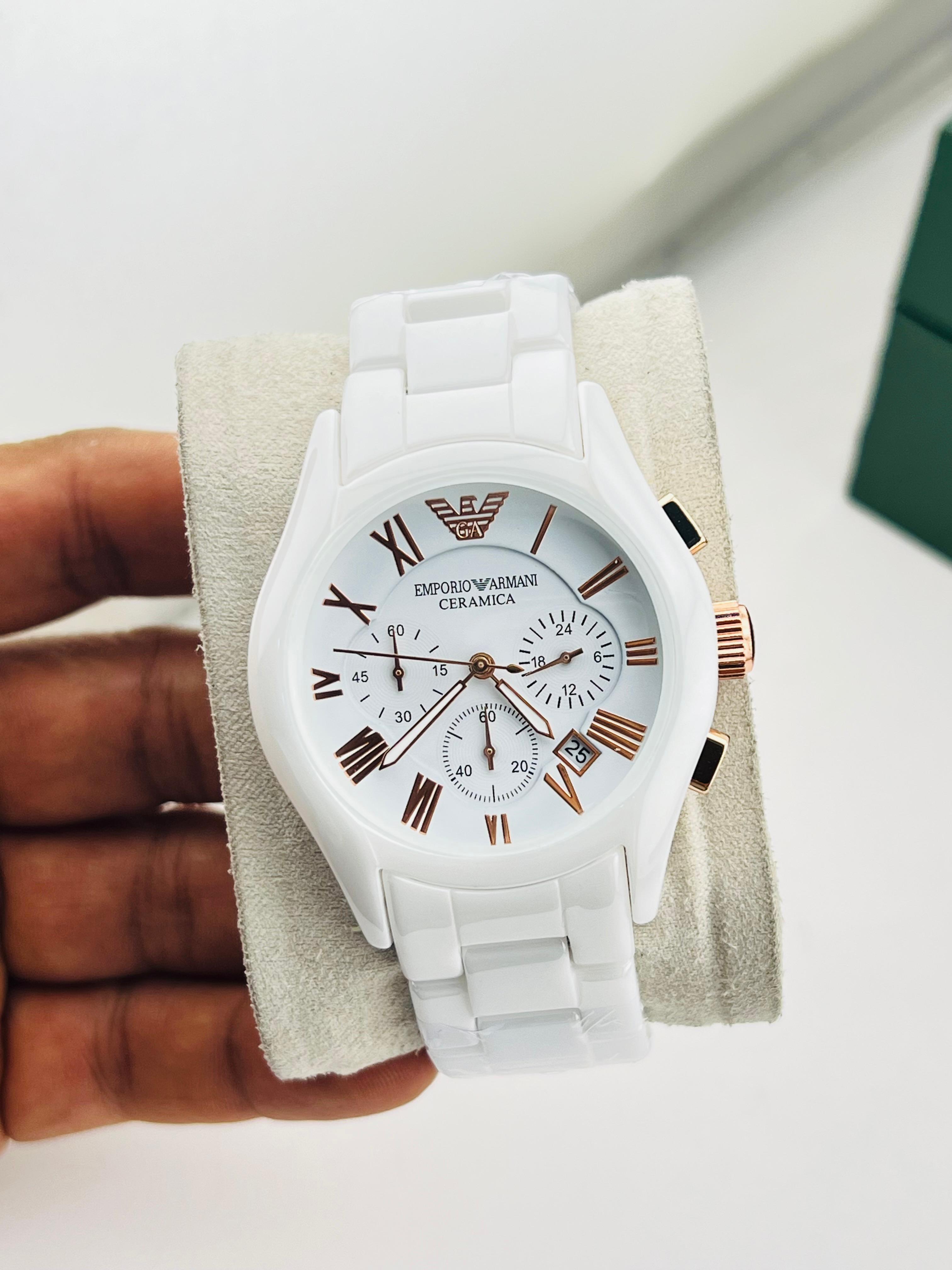 Emporio Armani Ceramica White Ceramic Chronograph Watch for Men