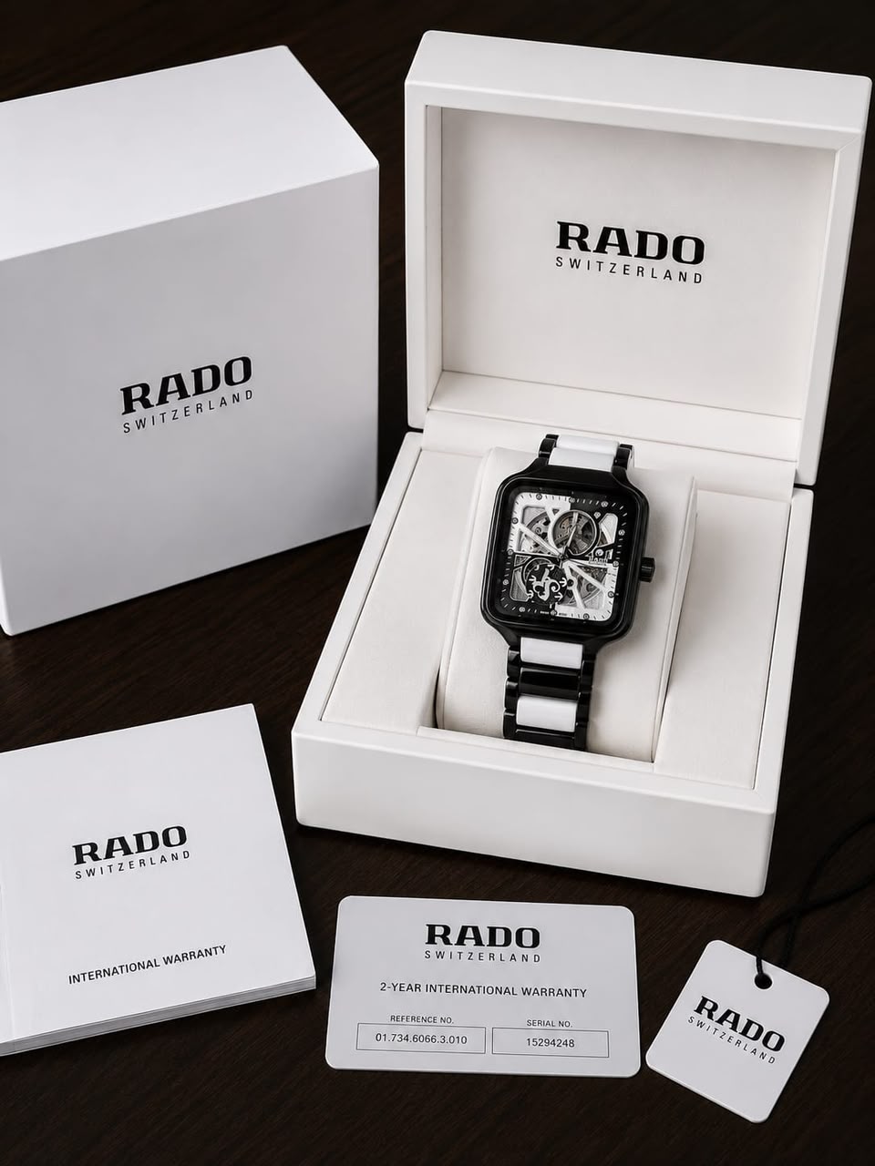Rado Switzerland Black & White Ceramic Skeleton Automatic Watch for Men