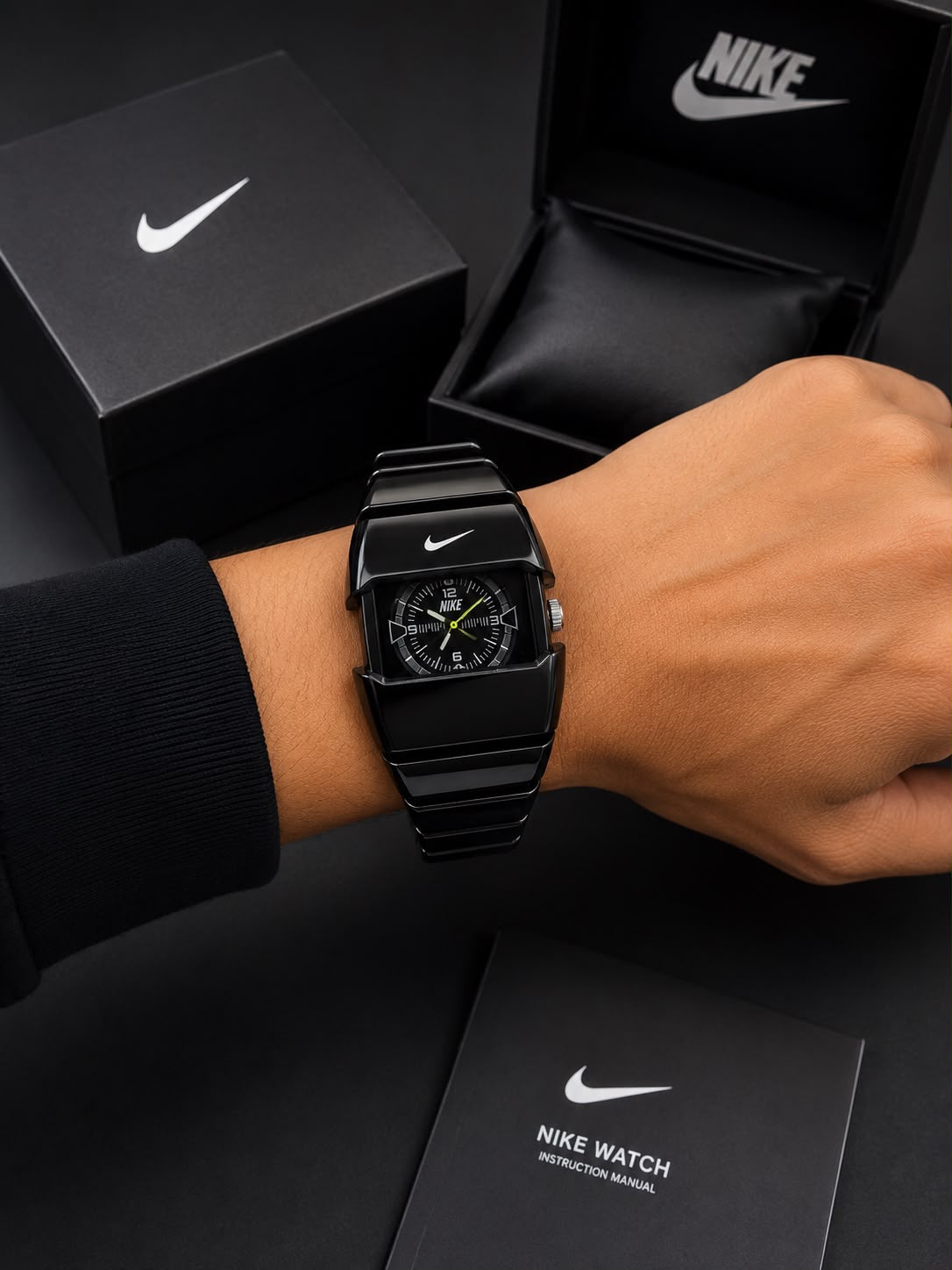 Premium Full Black Metal Bracelet & Sporty Dial