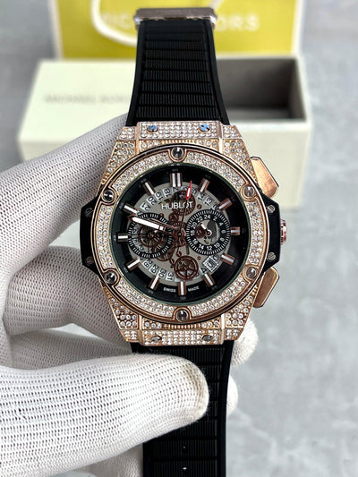 Hublot Rose Gold Skeleton Diamond Luxury Watch for Men