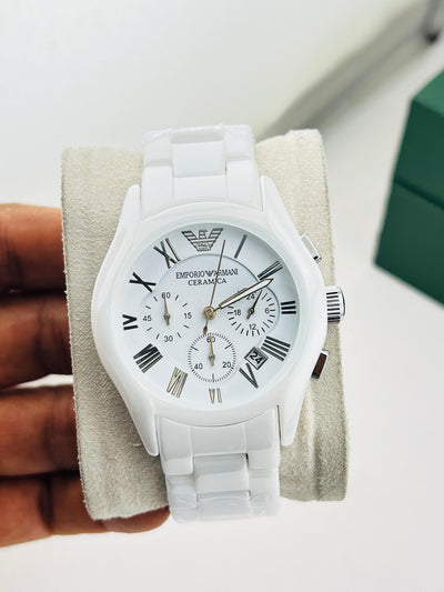 Emporio Armani Ceramica White Ceramic Chronograph Watch for Men