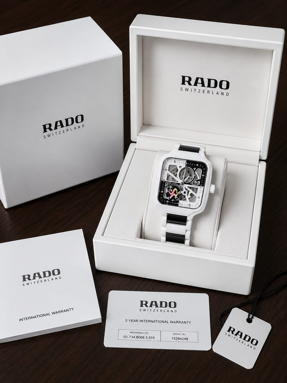 Rado Switzerland Black & White Ceramic Skeleton Automatic Watch for Men