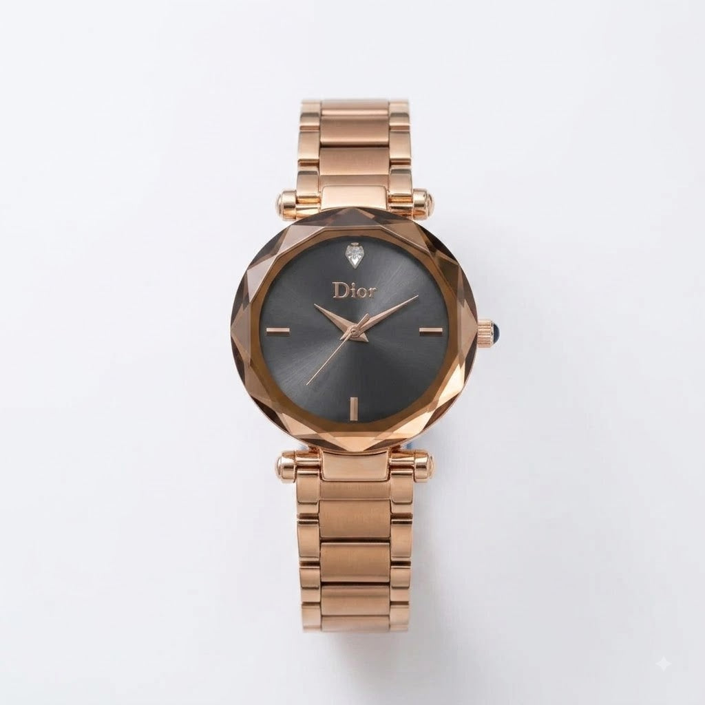 Rose Gold Luxury Women’s Watch with Black Dial & Metal Bracelet