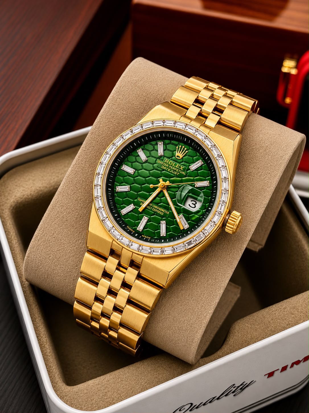 Men's Gold Luxury Watch with Diamond Style Bezel