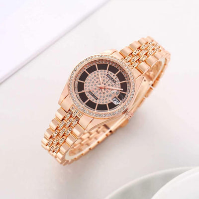 Luxury Rose Gold Black Dial Watch for Women