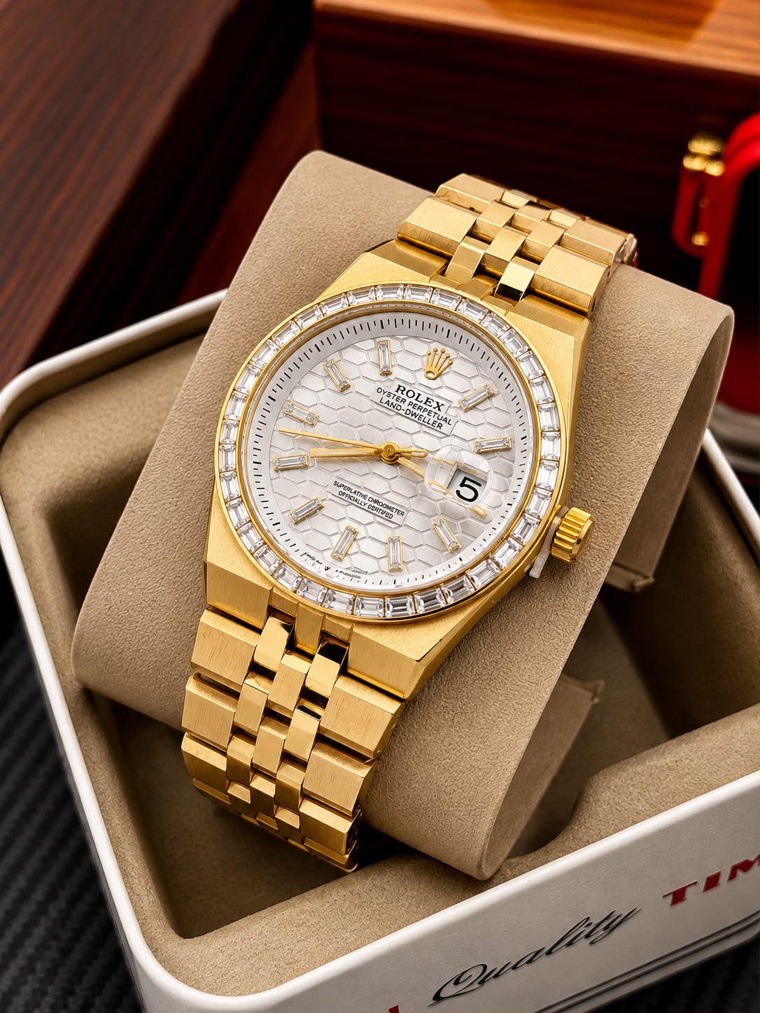 Men's Gold Luxury Watch with Diamond Style Bezel