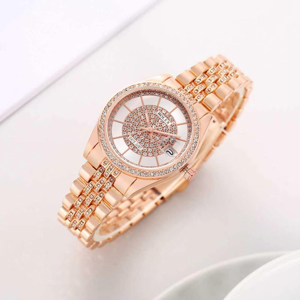 Luxury Rose Gold Black Dial Watch for Women