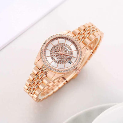Luxury Rose Gold Black Dial Watch for Women