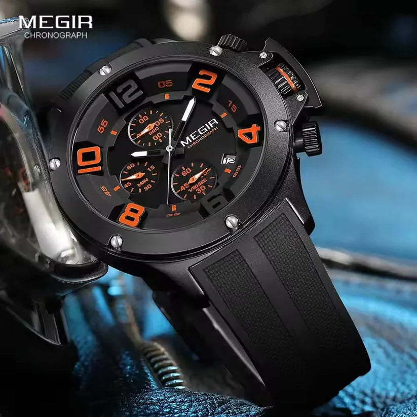 Black Orange Chronograph Sports Watch | Bold Dial & Date