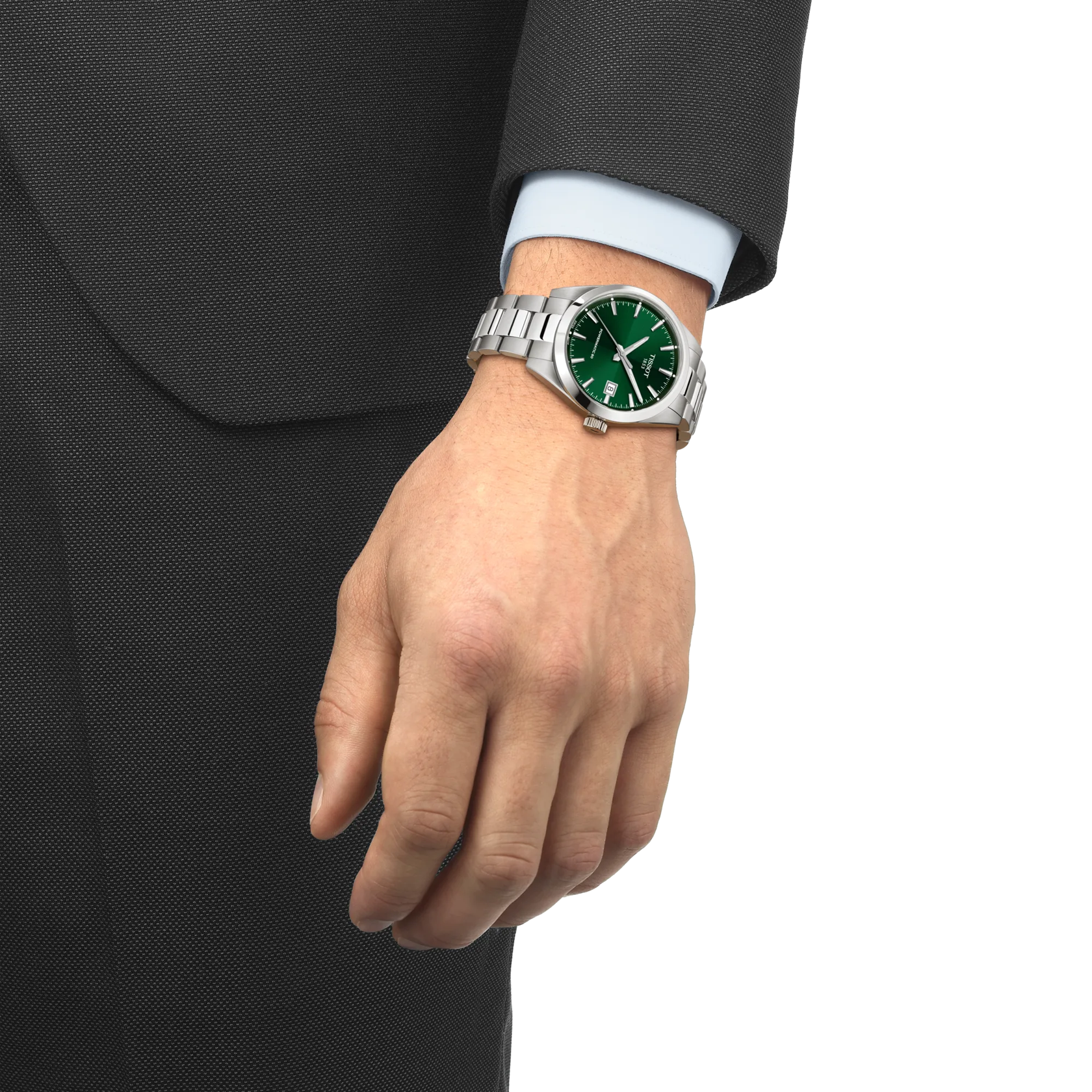 Luxury Swiss Automatic Watch with Green Dial & Steel Bracelet