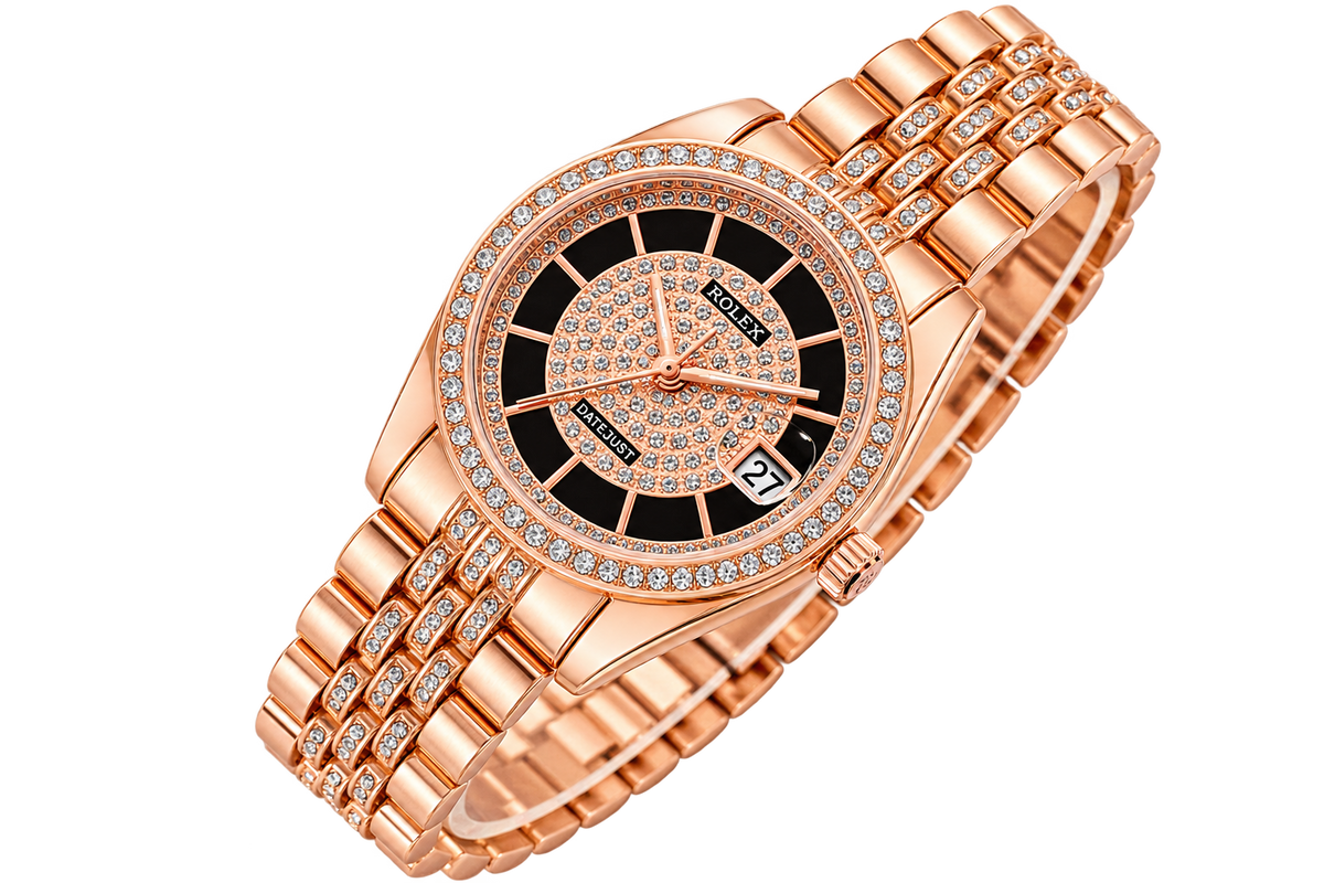 Luxury Rose Gold Black Dial Watch for Women