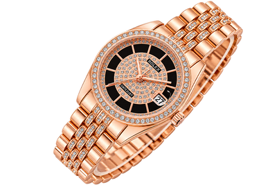 Luxury Rose Gold Black Dial Watch for Women