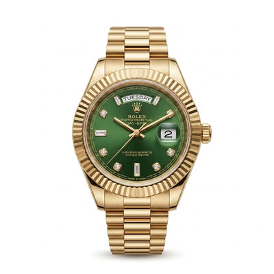 Luxury Gold Green Dial Watch | Fluted Bezel & Day-Date