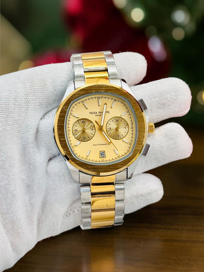 Luxury Gold Tone Automatic Style Men's Watch with Date Display