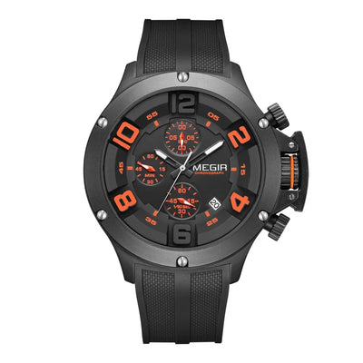 Black Orange Chronograph Sports Watch | Bold Dial & Date