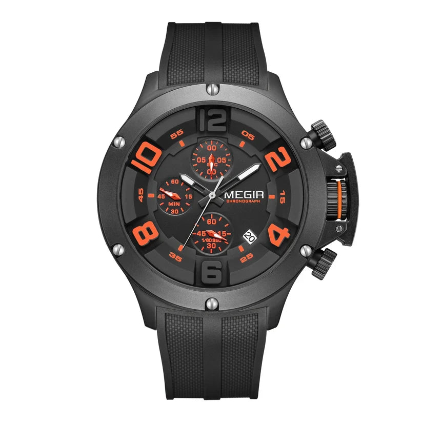 Black Orange Chronograph Sports Watch | Bold Dial & Date