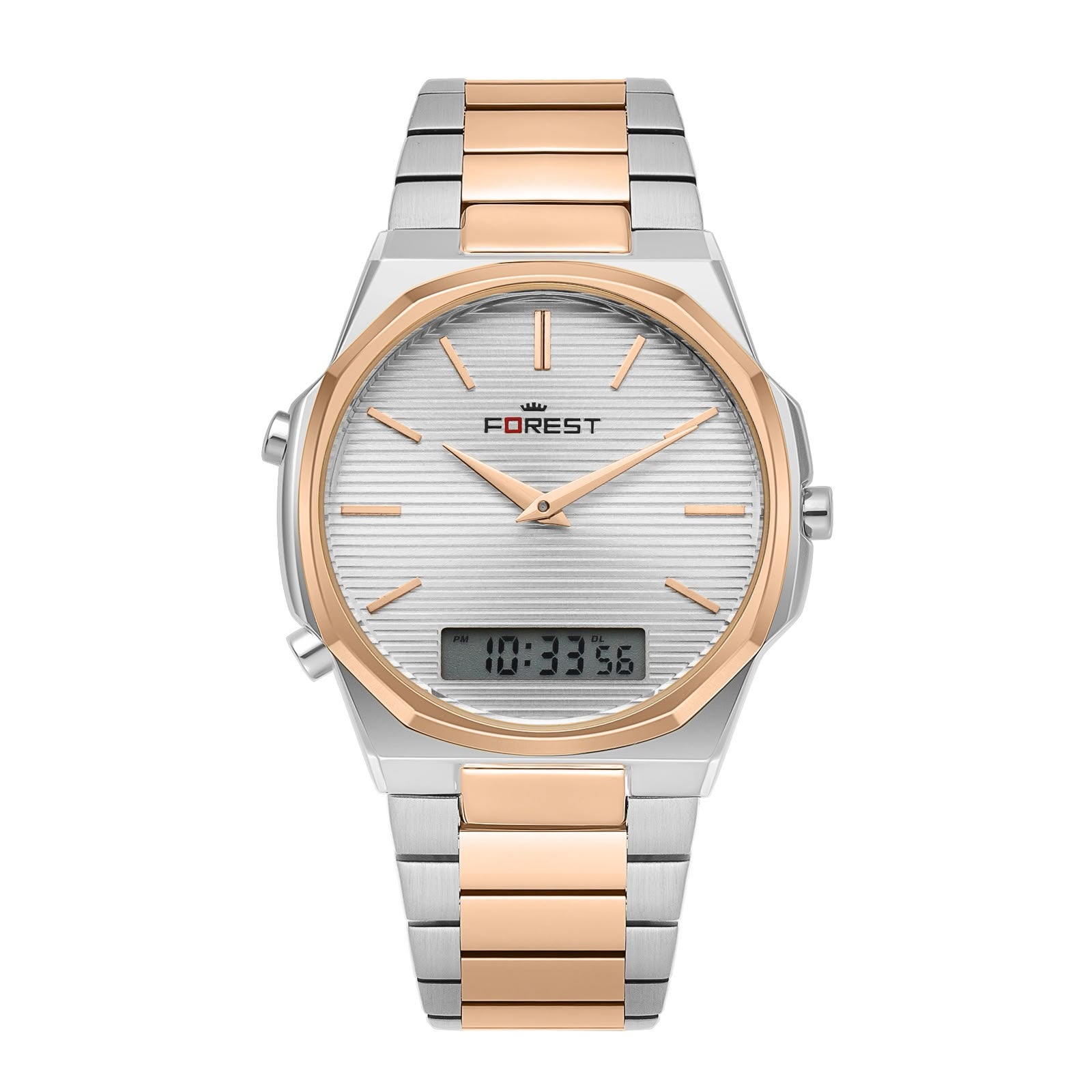 Gold & Silver Stainless Steel Bracelet with Digital Display