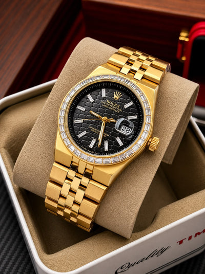 Men's Gold Luxury Watch with Diamond Style Bezel