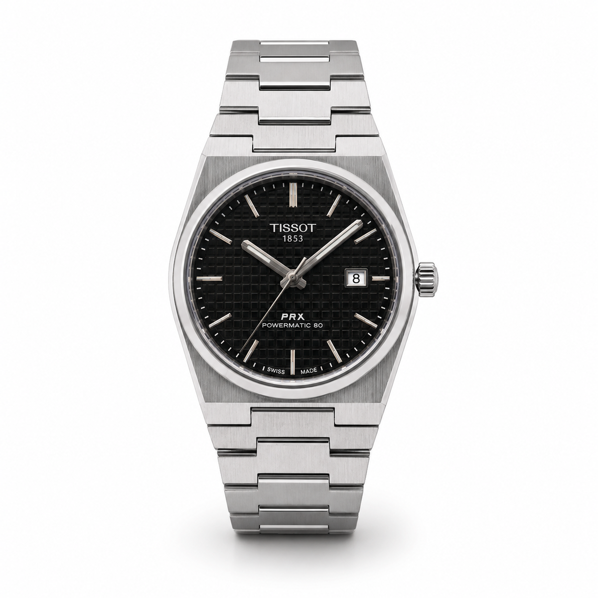 Men’s Silver Luxury Watch with Black Textured Dial