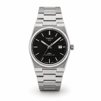 Men’s Silver Luxury Watch with Black Textured Dial