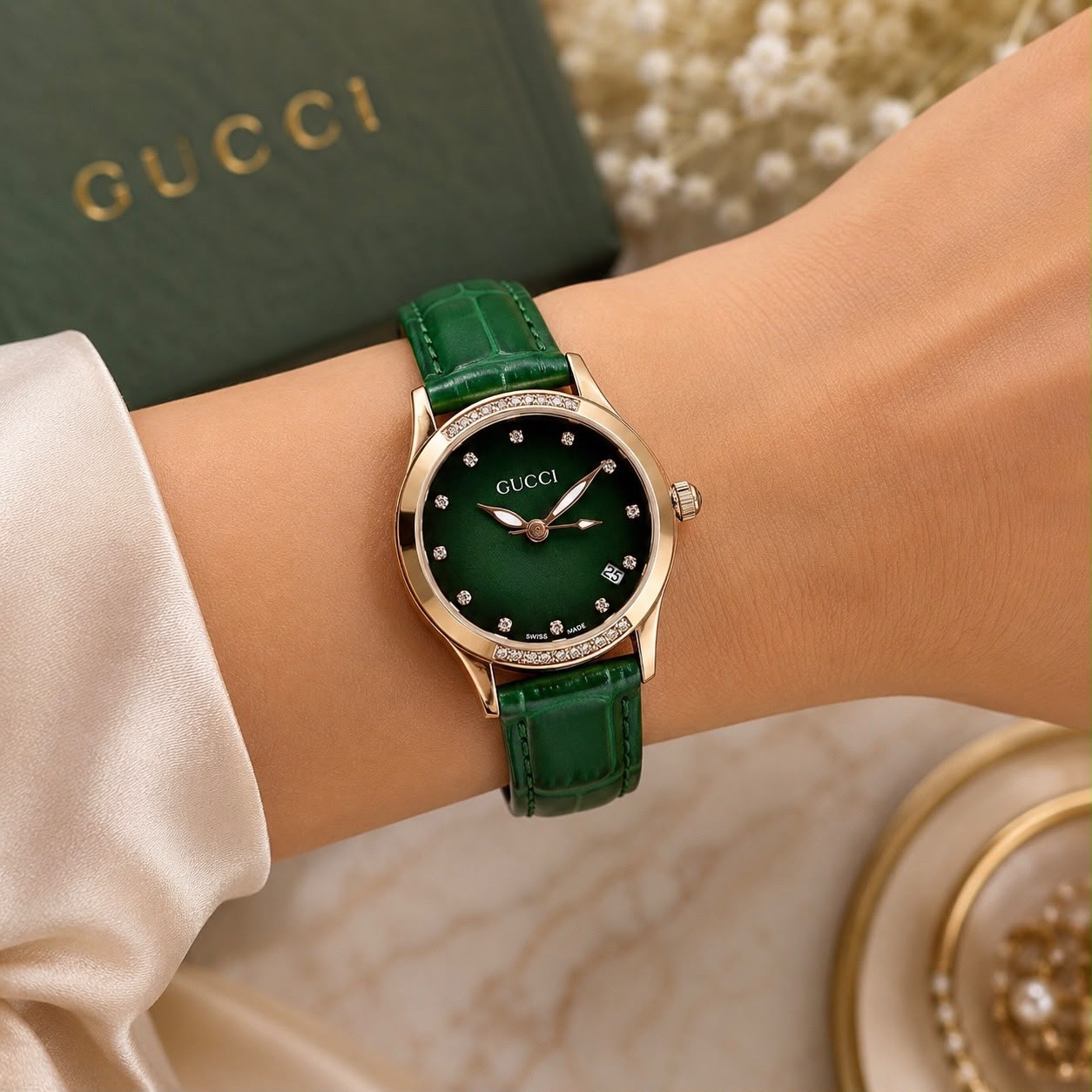 Luxury Green Dial Rose Gold Watch for Women