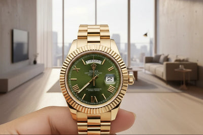 Luxury Gold Green Dial Watch | Fluted Bezel & Day-Date