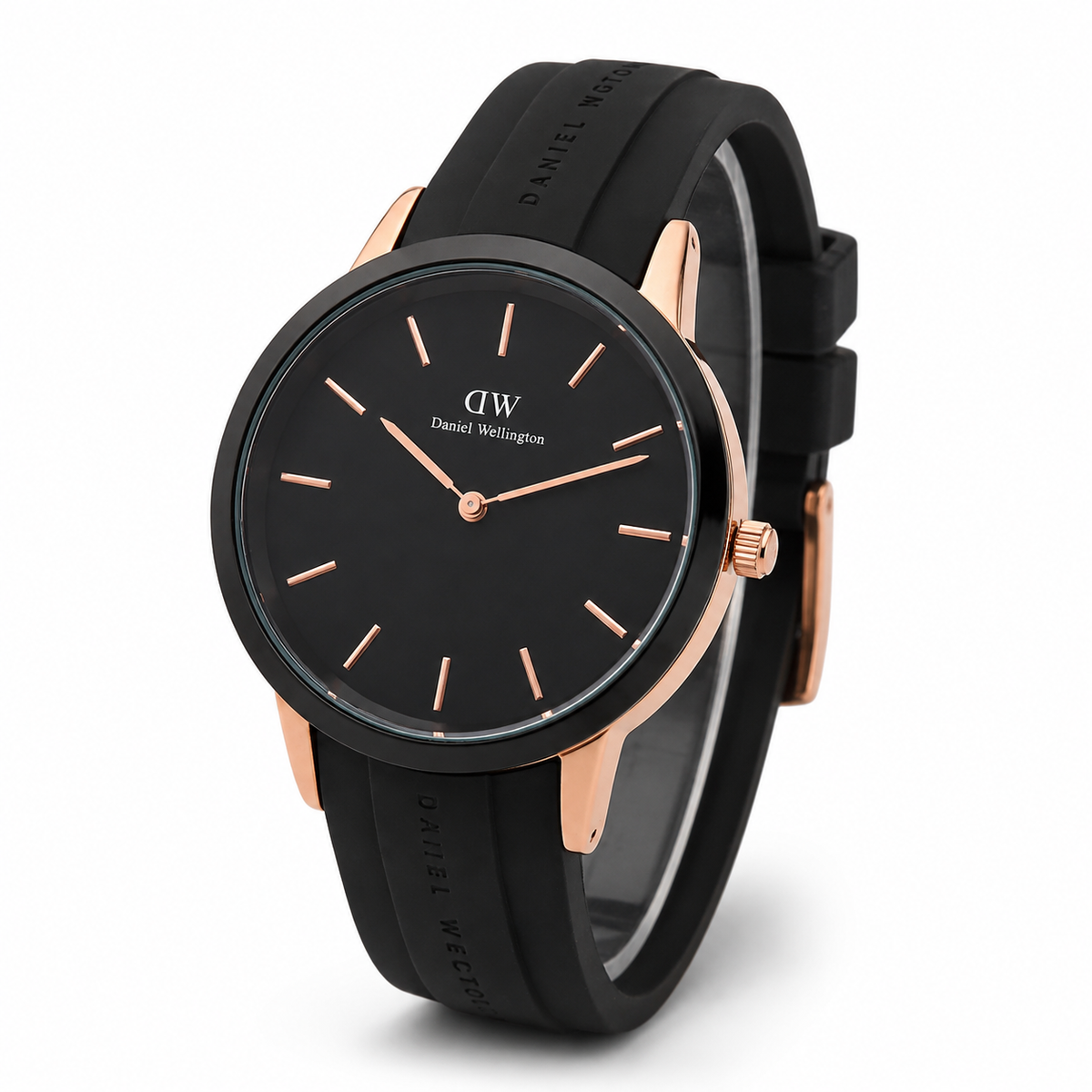 Men’s Black & Rose Gold Minimalist Watch with Silicone Strap