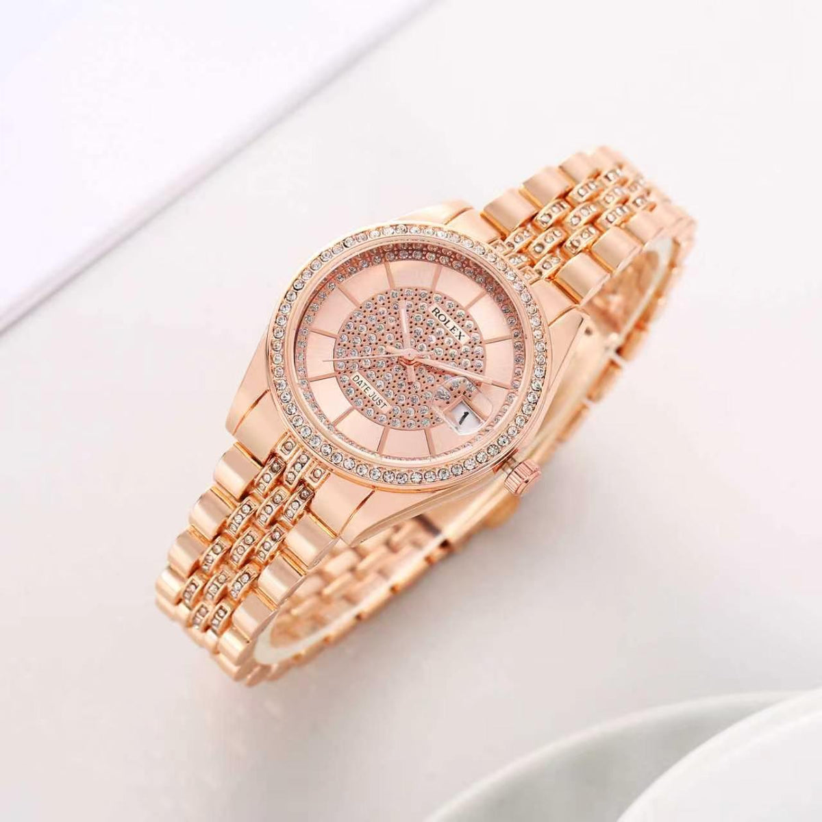 Luxury Rose Gold Black Dial Watch for Women