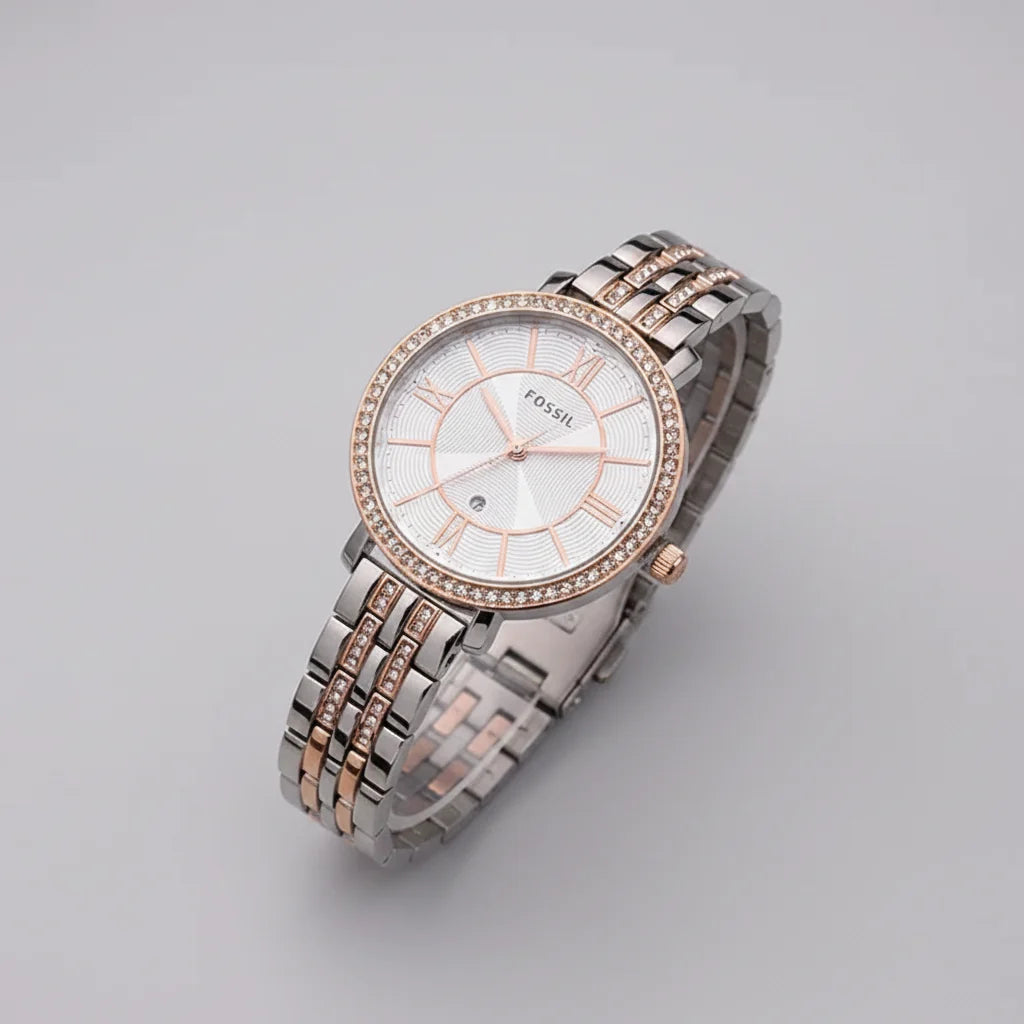 Luxury Rose Gold & Silver Crystal Watch for Women
