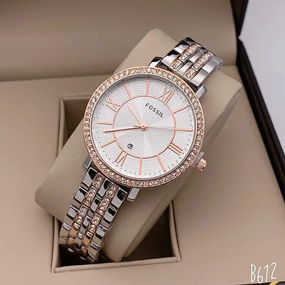 Luxury Rose Gold & Silver Crystal Watch for Women