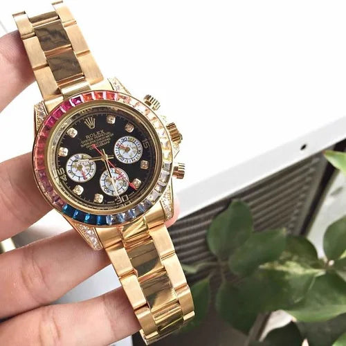 Rolex Daytona Rainbow Everose Gold Chronograph Watch with Gem-Set Bezel