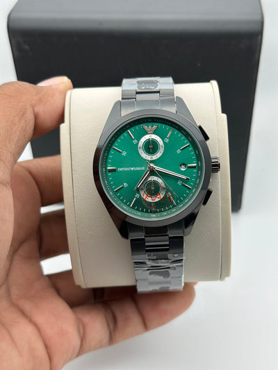 Emporio Armani Ceramic Green Dial Gold Tone Chronograph Watch for Men