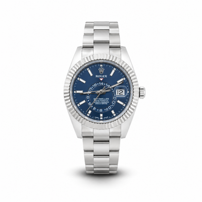 Rolex Style Blue Dial Stainless Steel Luxury Watch for Men
