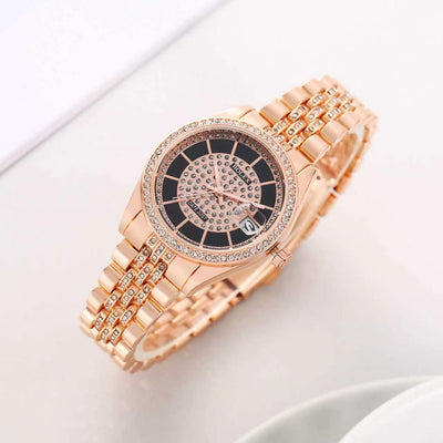 Luxury Rose Gold Black Dial Watch for Women