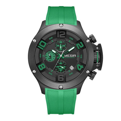Black Green Chronograph Sports Watch | Bold Dial & Date