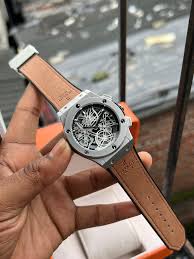 Silver Case with Brown Leather Strap