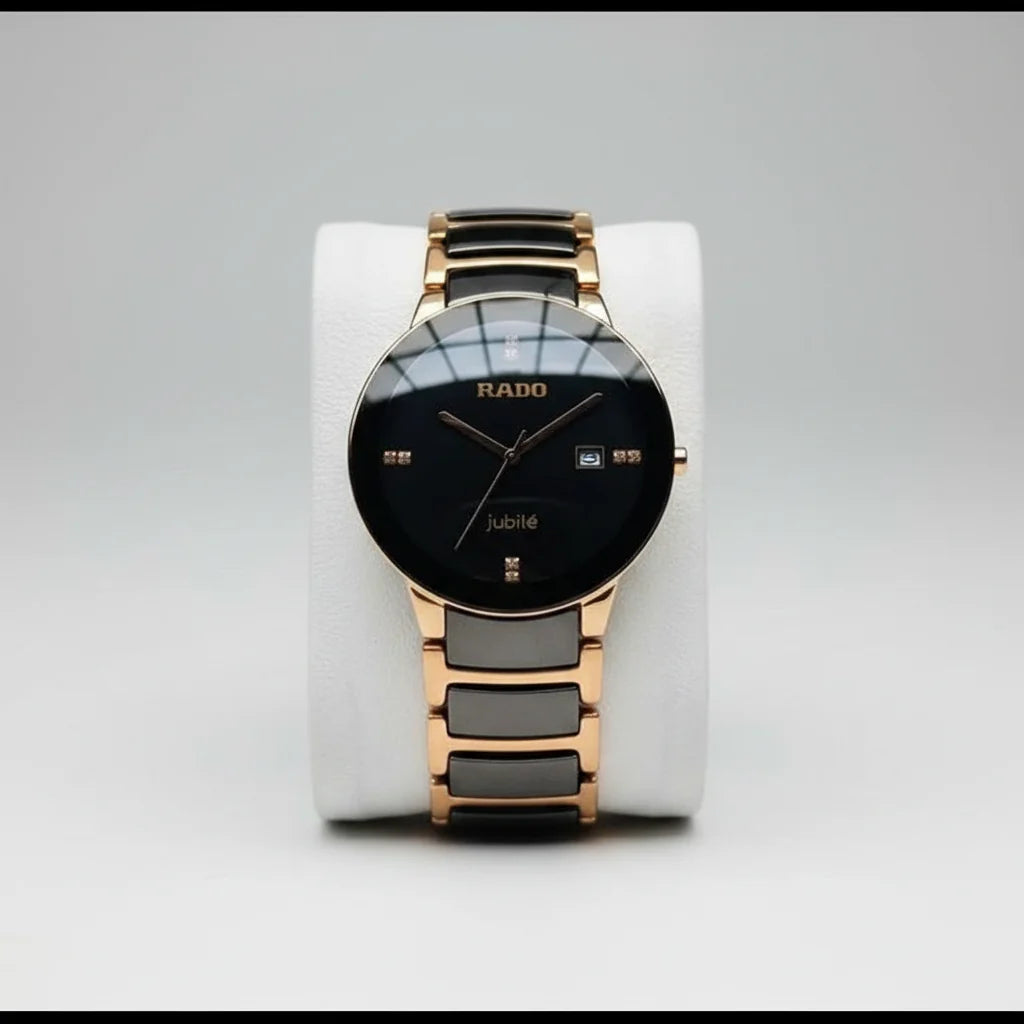 Rado Jubilee Black Dial Gold & Black Ceramic Style Luxury Watch for Men