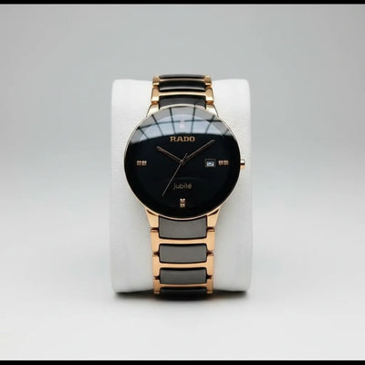 Rado Jubilee Black Dial Gold & Black Ceramic Style Luxury Watch for Men