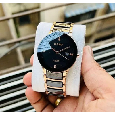 Rado Jubilee Black Dial Gold & Black Ceramic Style Luxury Watch for Men