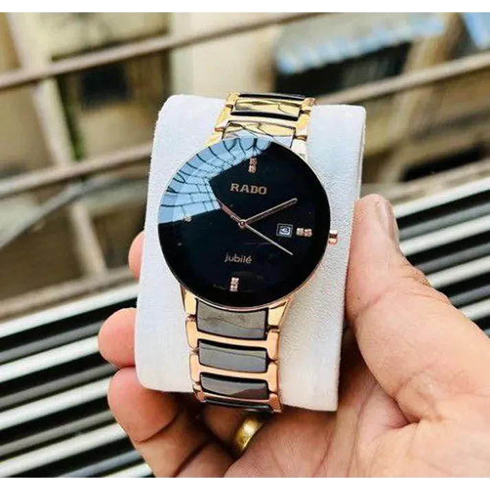 Rado Jubilee Black Dial Gold & Black Ceramic Style Luxury Watch for Men